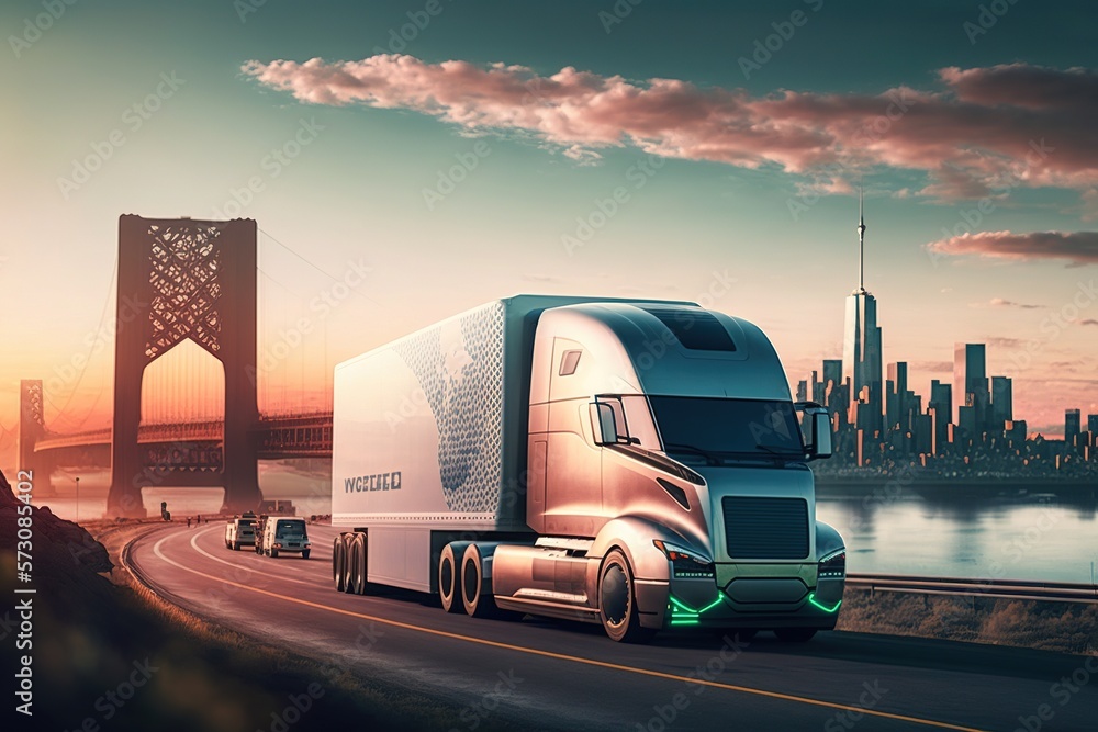 Transporting Good Image Concept of transporting goods by road in trucks powered by renewable ...