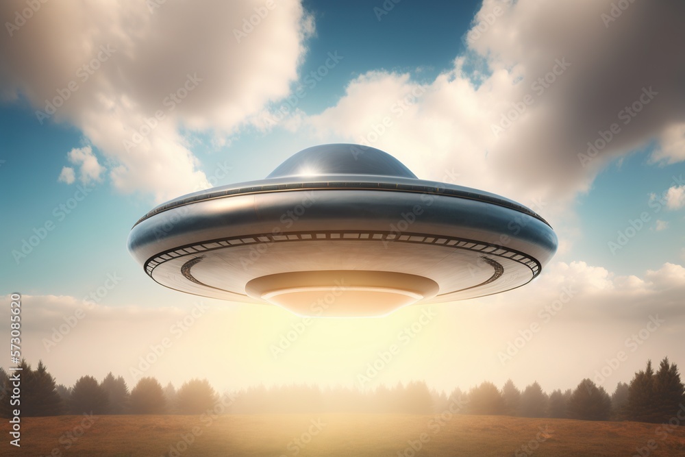 A bright UFO hovers mysteriously above an unknown planet, showcasing a fascinating futuristic civilization and exploration of space. Ai generated A bright UFO hovers mysteriously above an unknown planet, showcasing a fascinating futuristic civilization and exploration of space. Ai generated