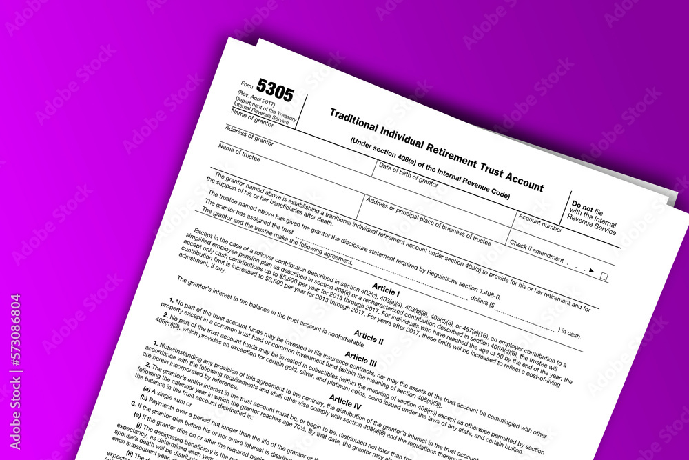 Form 5305 documentation published IRS USA 09.16.2017. American tax document on colored Form 5305 documentation published IRS USA 09.16.2017. American tax document on colored