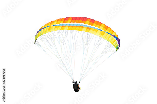 The sportsman flying on a paraglider. isolated on transparent background with clipping path. Beautiful paraglider in flight with clipping path and alpha channel. for both printing and web pages. 