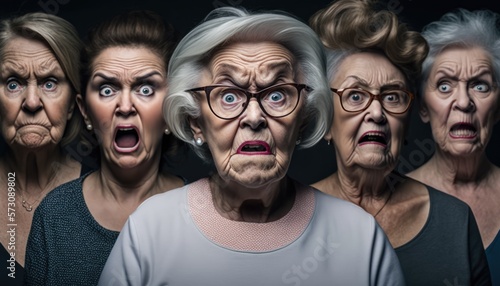 Very angry senior women. Portrait created with Generative AI