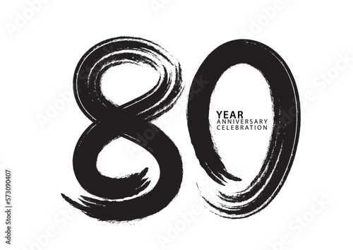 80 year anniversary celebration logotype black paintbrush vector, 80 number design, 80th Birthday invitation, anniversary template, logo number design vector, calligraphy font, typography logo
