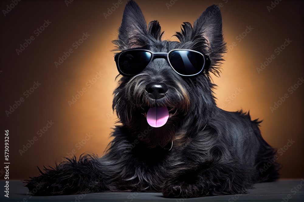 Portrait of Scottish Terrier wears sunglasses