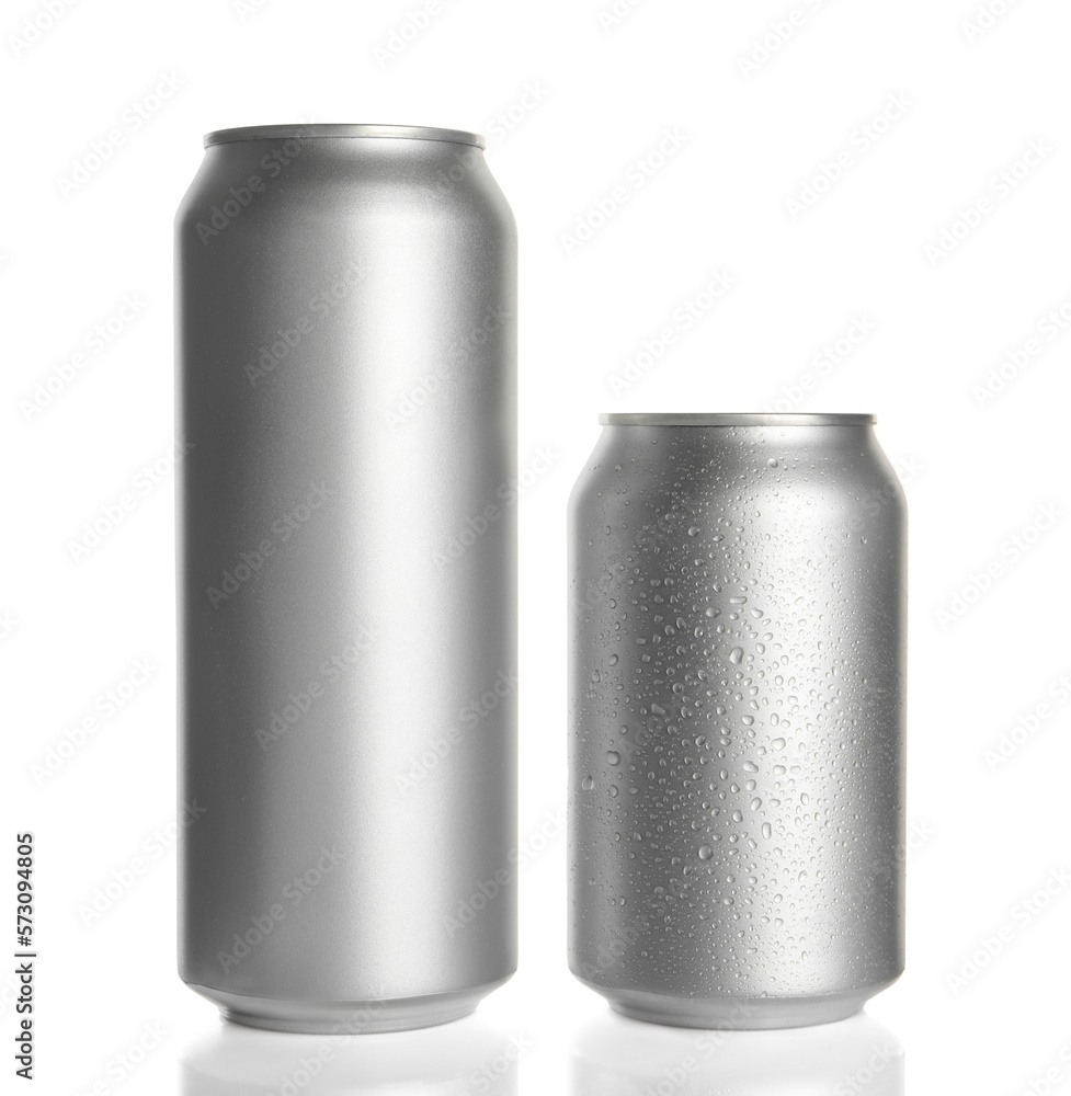 Aluminum cans on white background. Mockup for design Aluminum cans on white background. Mockup for design