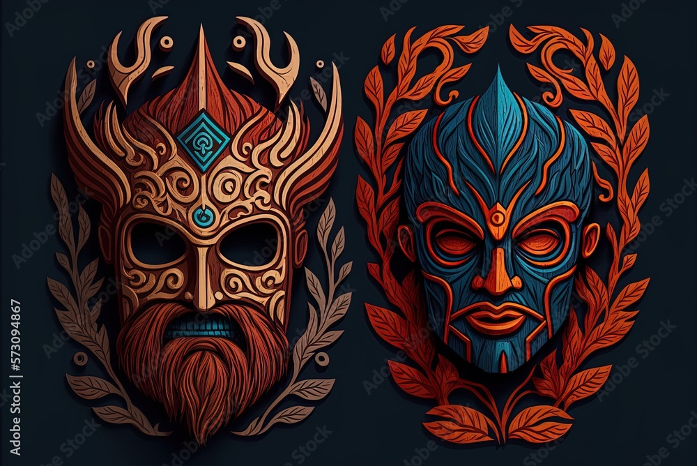 The mask of the Norse gods, carved from wood, is both a ceremonial item