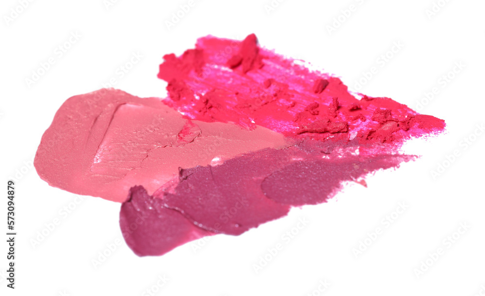 Fototapeta premium Smears of bright lipsticks on white background