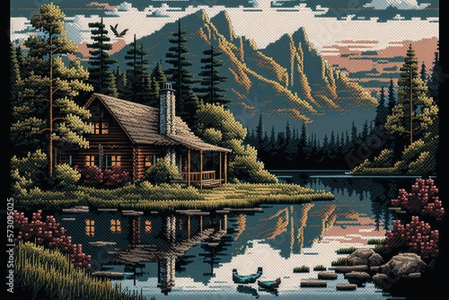 landscape Cross Stitch Style - generative ai