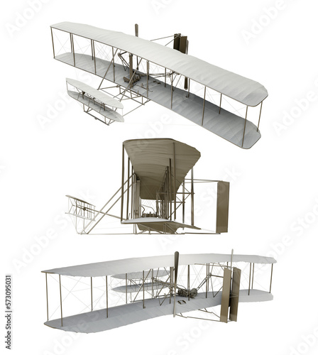 3d rendering of wright brothers flyer airplane perspective view photo