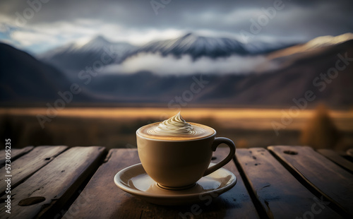 cup of coffee on the terrace Genelated By AI photo