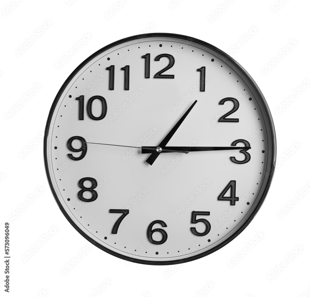 Stylish round clock isolated on white. Interior element Stylish round clock isolated on white. Interior element