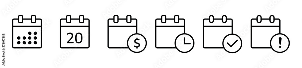 Calendar icon. Time management. Calendar planner icon collection. Reminder organizer event signs. Notification icon. Stock vector. Set of calendar symbols. Isolated transparent Calendar icon. Time management. Calendar planner icon collection. Reminder organizer event signs. Notification icon. Stock vector. Set of calendar symbols. Isolated transparent