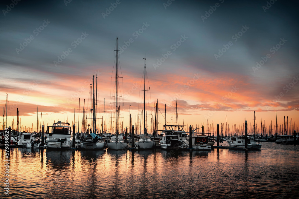 Scenes of Manly boat harbor in Brisbane in the dusk 