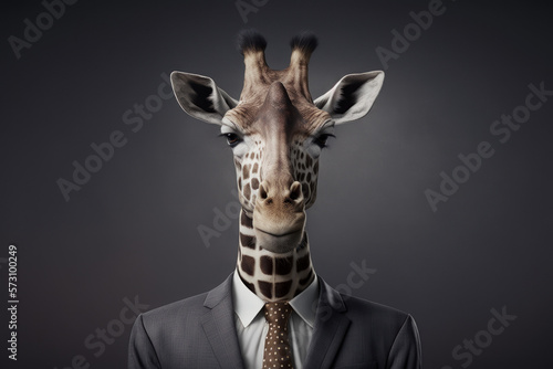 A portrait of a CEO giraffe on a neutral background. generative AI 