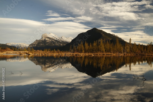 Vermilion Lakes with mountains and reflection photo