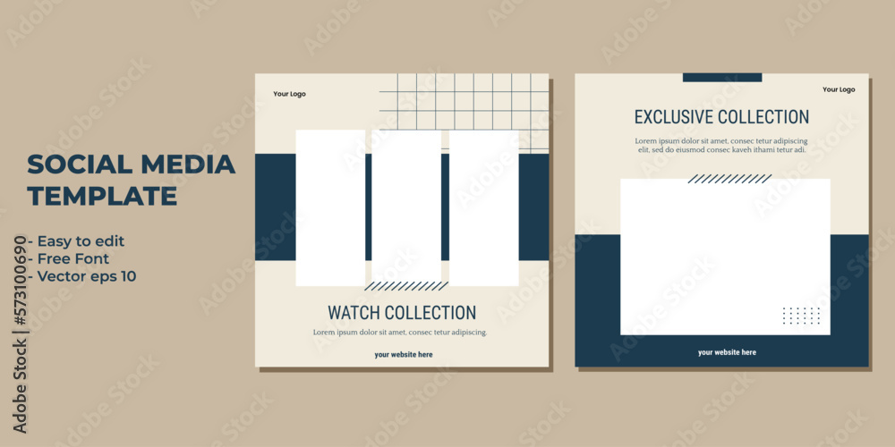 Fototapeta premium Set of editable minimal square banner template. Suitable for social media post and web internet ads. Vector illustration with photo college