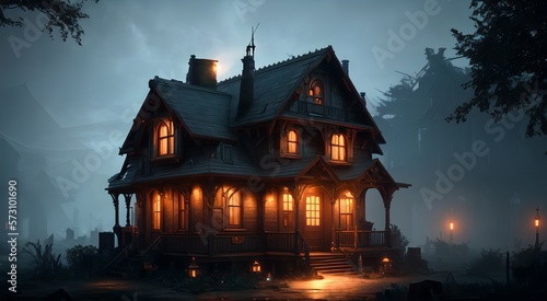 Haunted house at night [AI Generated] © Jefferson