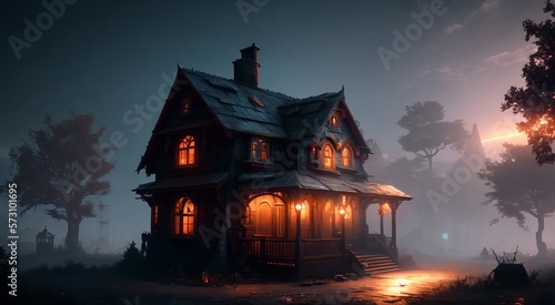 Haunted house at night [AI Generated] © Jefferson