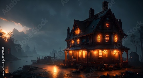 Haunted house at night [AI Generated]