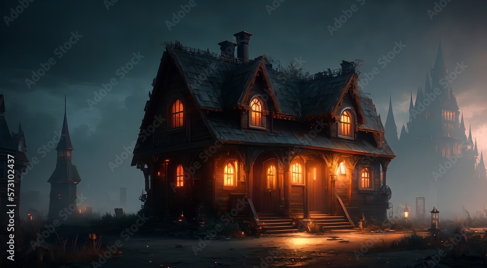 Obraz premium Haunted house at night [AI Generated]