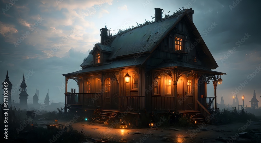 Obraz premium Haunted house at night [AI Generated]