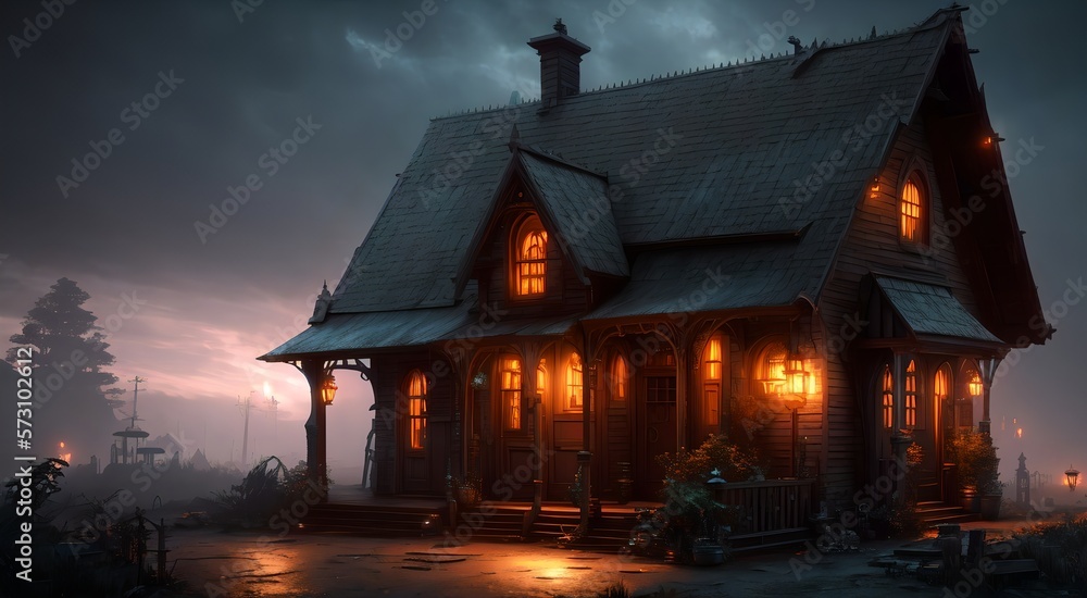 Obraz premium Haunted house at night [AI Generated]