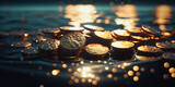 Gold coins on the surface of the ocean. risky investment concept. generative AI