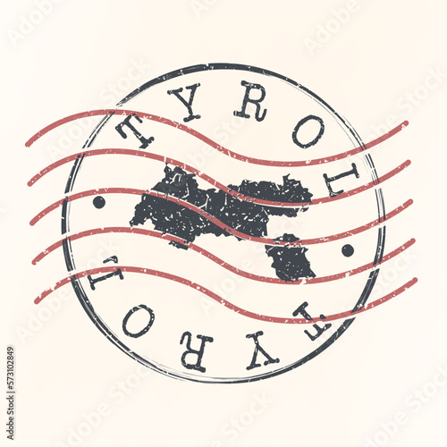 Tyrol, Austria Stamp Map Postal. Silhouette. Passport Round Design. Vector Icon. Design Retro Travel National Symbol.