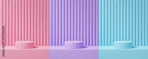 Set of realistic 3d render. Pastel color mockup with corrugated background. 3...