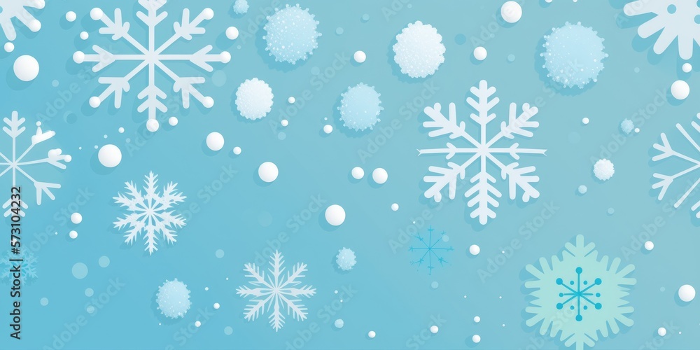 White snow falling on sky blue background seamless pattern - generative ai White snow falling on sky blue background seamless pattern - generative ai