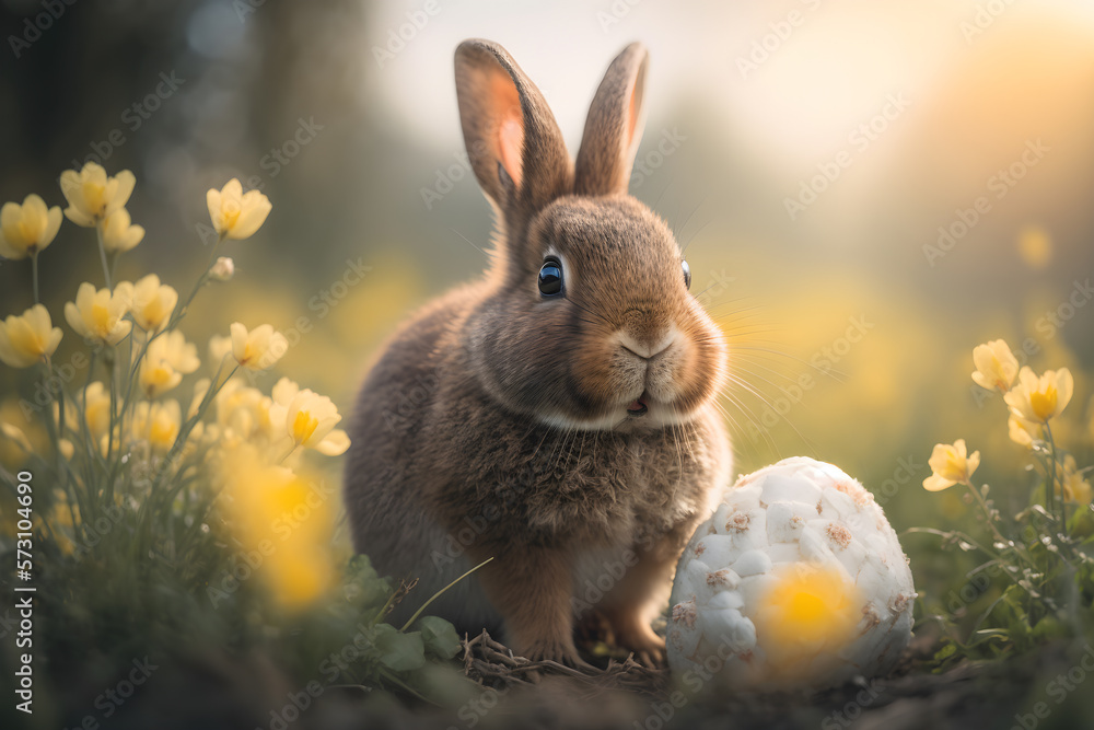 Happy easter day - bunny and chocolate eggs with generative AI technology Happy easter day - bunny and chocolate eggs with generative AI technology