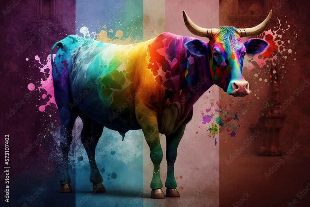 Cow Happy Holi colorful background. Festival of colors, colorful