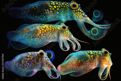 Illustration of squid siblings with beautiful color, for theme, background, backdrop, desktop, wallpaper, education © Listya