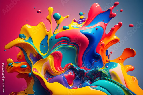 bright rainbow liquid paint splash background created with generative ai