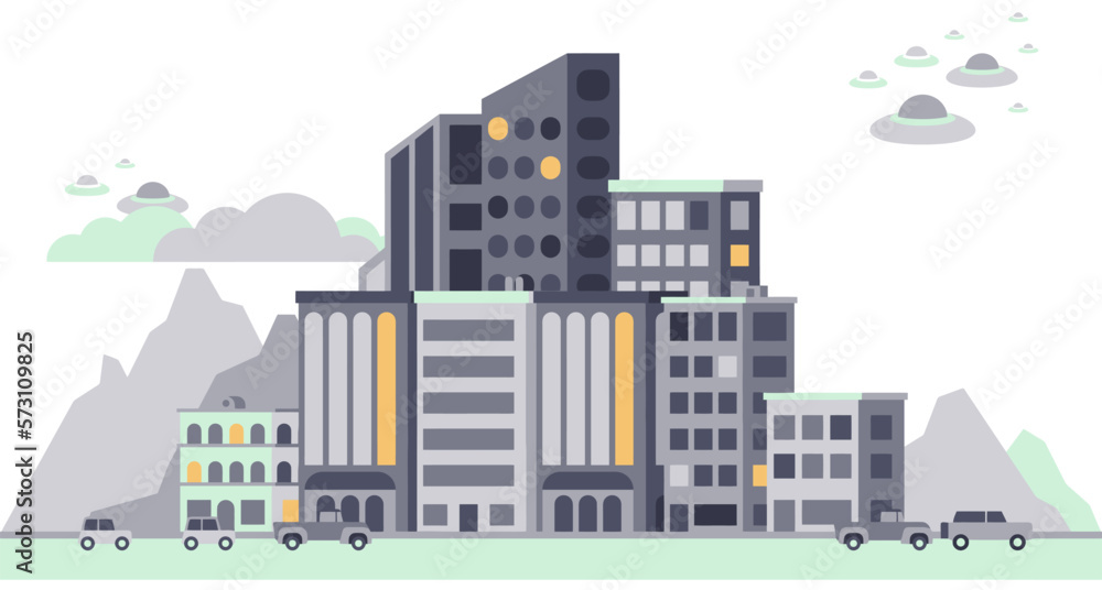 Obraz premium Modern city landscape buildings and architecture real estate silhouette vector background illustration