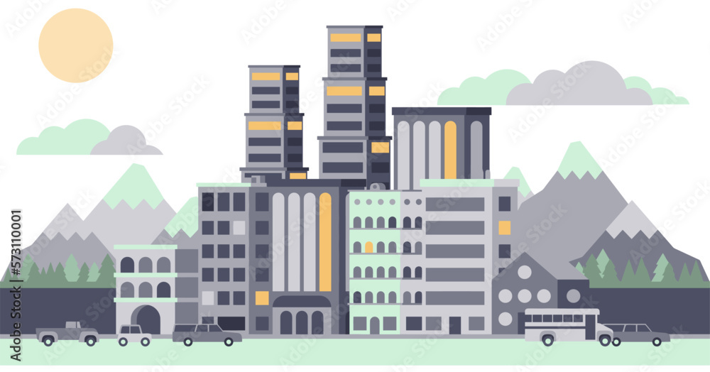 Obraz premium Modern city landscape buildings and architecture real estate silhouette vector background illustration