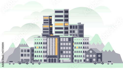 Modern city landscape buildings and architecture real estate silhouette vector background illustration