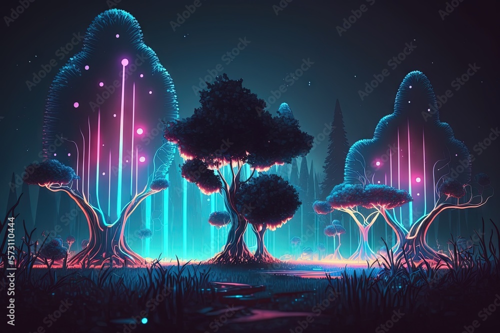 Cyber Sci Fi Futuristic Neon Laser Electric forest . AI generated art