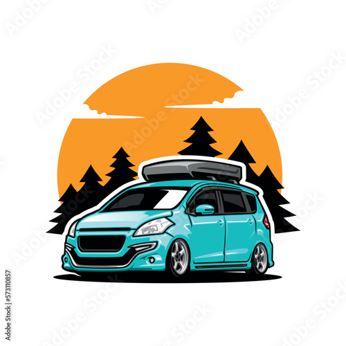mpv car with roof box illustration logo vector
