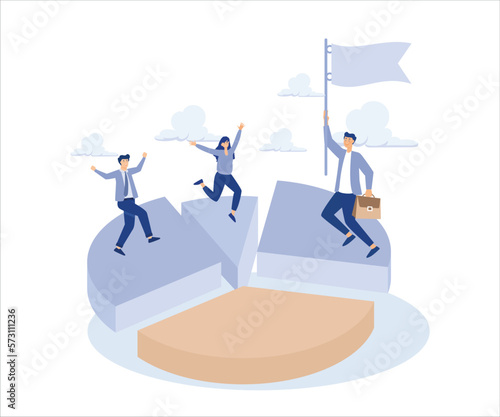 Niche market,unique or specific group of customers concept,businessman standing on small area of pie chart, Flat vector modern illustration 