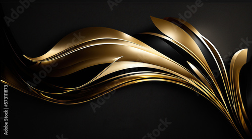Luxury abstract golden waves on black background.