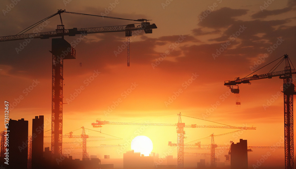 Fototapeta premium construction site with cranes created with Generative AI technology
