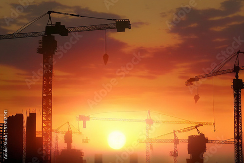 construction site with crane created with Generative AI technology