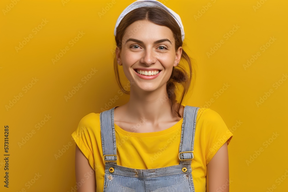 Smiling brunette young woman looking at the camera smiling. Generative AI Smiling brunette young woman looking at the camera smiling. Generative AI