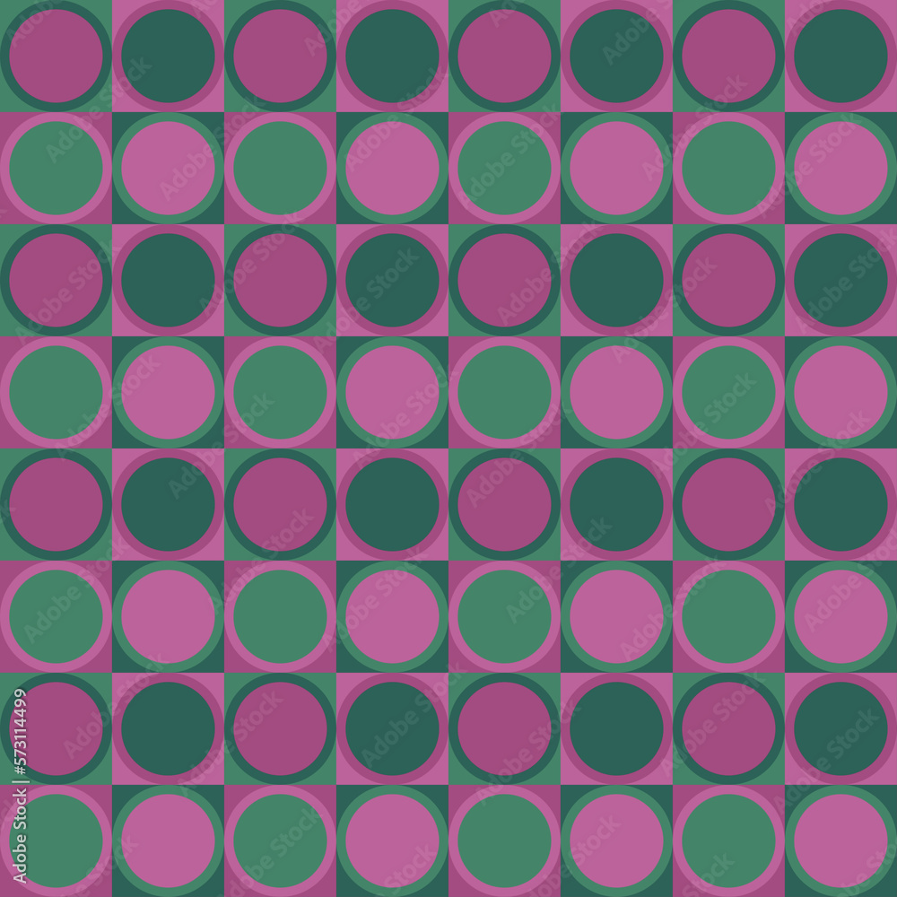 Pink and Green 1960's Style Retro Geometrical Circle Pattern