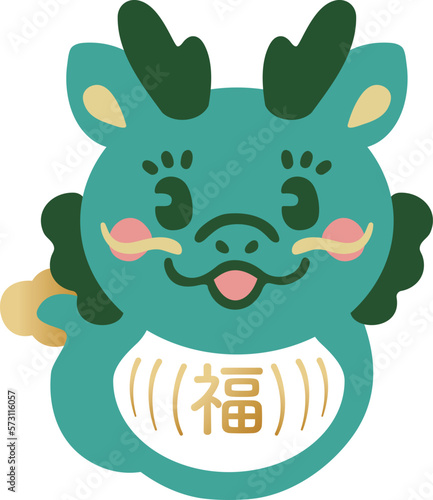2024　だるま　ダルマ　達磨　土鈴　干支　辰年　辰　たつ年　龍　正月　年賀状素材　イラスト　緑
