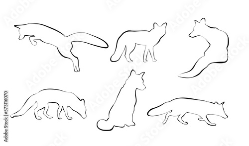 black contours of foxes on a white background