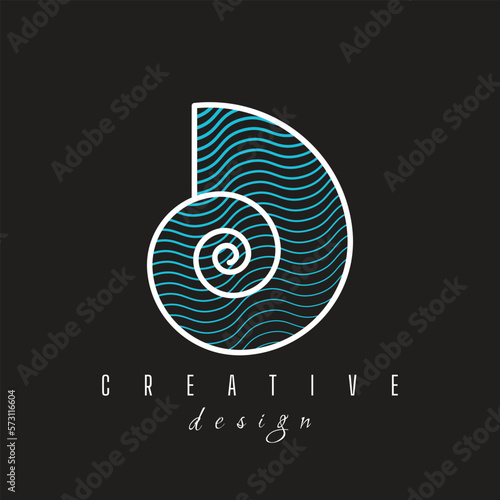 Nautilus shell black background Isolated logo on white background
