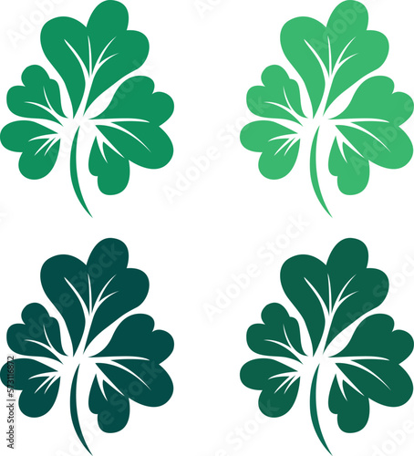 Clover with 3 leafs icon on light background. St Patrick's day, Shamrock vector icon. Green lucky clover sign. Flat minimal design.