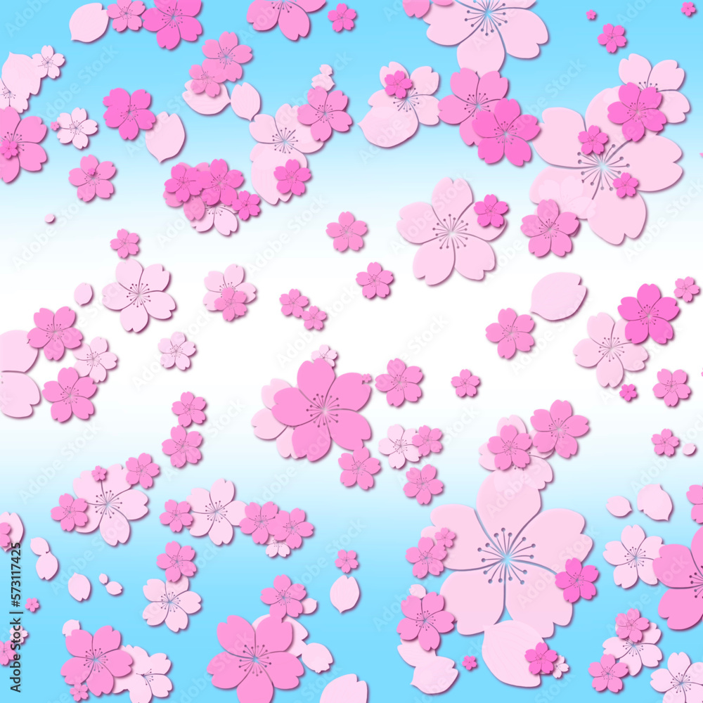 桜の花の壁紙、ピンク色の花の背景イラスト、満開の桜の花模様、ピンク色の花模様、桜吹雪の背景イラスト、青空と桜の花の背景イラスト
