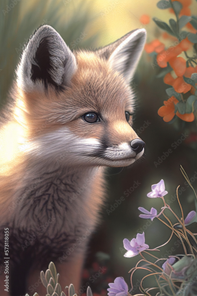 Baby fox in the garden